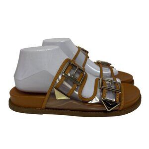 Schutz Naomi Women's Slide Sporty Sandal Vinyl Leather Slip On Buckle Size 8.5